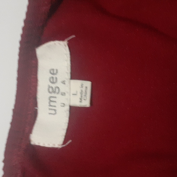 Umgee Red Baby Doll Dress Empire Waist Off the Shoulder Lace Maroon Peasant L - Picture 6 of 13